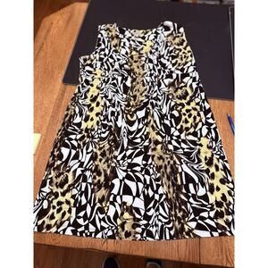 Chico's Shift Dress Animal Geometric Black White Yellow Jersey Stretch 3 Women